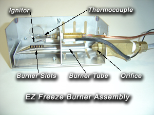 EZ Freeze natural gas refrigerator burner assembly detail
