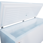 Interior with lid open white chest freezer